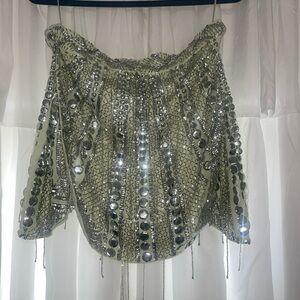 Color is Sage, silver studded with sequence and beading.